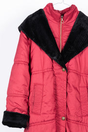 Raspberry jacket with faux fur hood