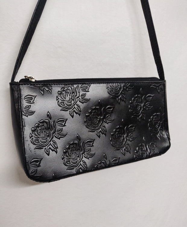 Black rose leather bag