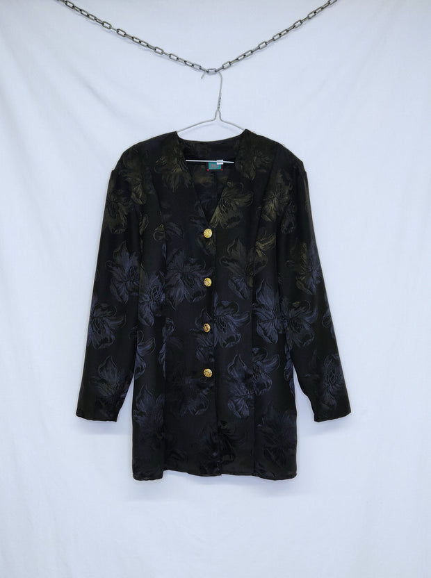 Shiny black flower blazer