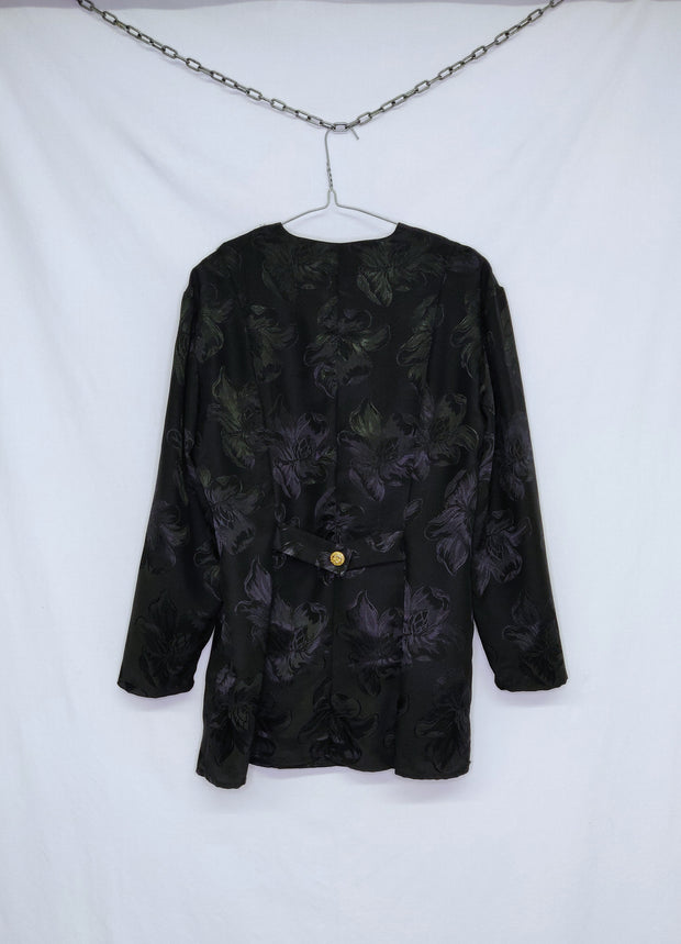 Shiny black flower blazer