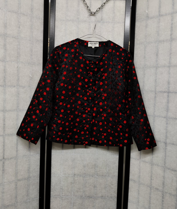 Black silk blazer with red flower print