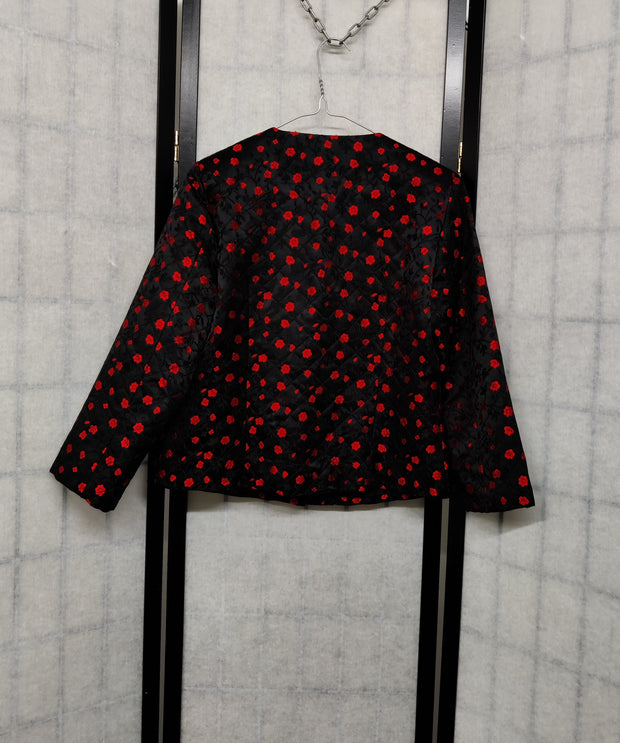 Black silk blazer with red flower print