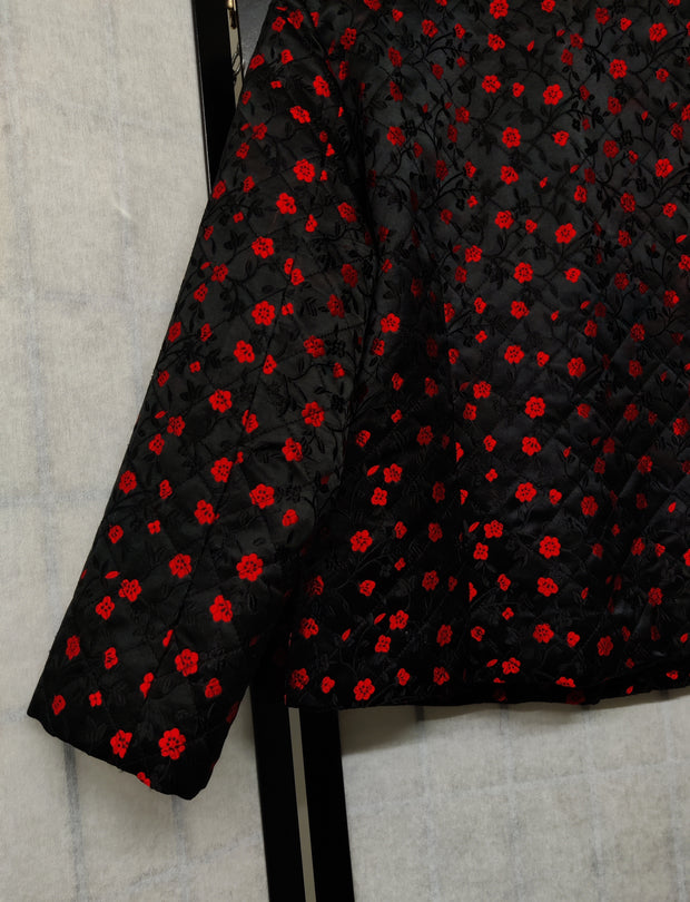 Black silk blazer with red flower print