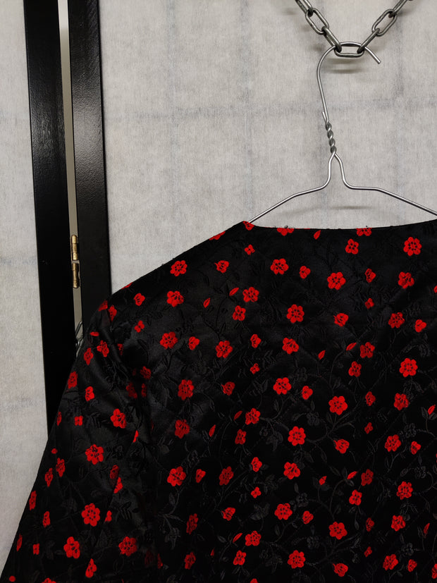 Black silk blazer with red flower print