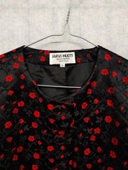 Black silk blazer with red flower print