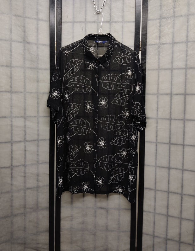 Black see-through print shirt