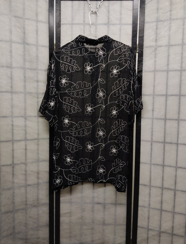 Black see-through print shirt